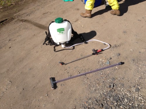 A typical backpack sprayer and weed wiper for herbicide application